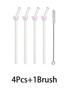 1/2/4/6/8Pcs Cartoon Reusable Decorations Glass Straw WIth Pink Butterfly Stuff,Cute Bent Clear Party Glass Drinking Straw Cutlery Set With Cleaing Brush,For Water Cup,Kitchen Accessories,Straw Topper,Cold Drinks, Milk Tea, Coffee, Juice, Smoothies, Kitchens, Restaurants, Cocktail Parties, Back-To-School,Funny Gifts For Girlfriends/Boyfriends, Parents, Friends, Holiday Supplies,New Year, Valentine's Day. - Pink a - View 17