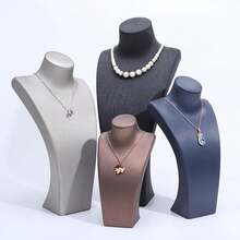 Soporte de exhibición de joyería de cuero PU, modelo de busto de cuello de lujo para collar, soporte para colgantes, accesorios de fotografía y organizador de exhibición de tienda - negro s - Ver 4