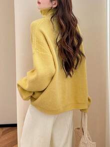 Women's Retro Style Loose Knit Cardigan For Autumn/Winter - Pear Yellow - View 2