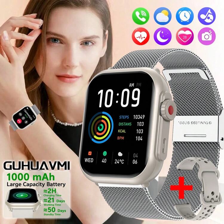 2026新款女士奢华智能手表Ultra 2，配备1000mAh大容量电池，1.85英寸全触控彩色AMOLED屏幕，支持无线通话、语音助手、音乐控制、睡眠监测、健身追踪（含100多种运动模式），是一款女士健康智能手表，兼容iOS和安卓系统，是理想的圣诞礼物之选。 - 彩色 - 查看 12