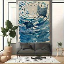 1pc, Abstract Watercolor Manta Ray Ocean Wall Art Canvas Print, Modern Marine Life Decor For Living Room, Tranquil Coastal Theme Underwater Artwork, Blue Aquatic Animal Home Decoration - 彩色 - 查看 4
