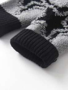 男童街头风格破洞五角星针织套头衫，长袖，适合休闲装，春秋冬