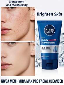 NIVEA Nivea Men Hydra Max Pro Essence Facial Cleanser, Deep Cleansing,Water Lock-In, Pore Cleansing, Men's Facial Care, Dirt Removal, 2X Hyaluronic Acid Sodium + Deep Sea Algae ,Enhance Elasticity, Deep Nourishment, Purifying And Moisturizing, Refreshing Skin, German Hydrating Technology, Daily Cleansing,Suitable For All Skin Type.