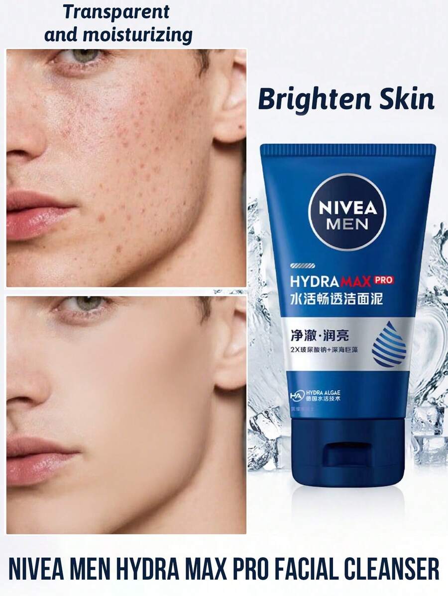 NIVEA Nivea Men Hydra Max Pro Essence Facial Cleanser, Deep Cleansing,Water Lock-In, Pore Cleansing, Men's Facial Care, Dirt Removal, 2X Hyaluronic Acid Sodium + Deep Sea Algae ,Enhance Elasticity, Deep Nourishment, Purifying And Moisturizing, Refreshing Skin, German Hydrating Technology, Daily Cleansing,Suitable For All Skin Type.