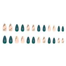 Fall Press On Nails Long Acrylic Almond Fake Green Full Cover For Women