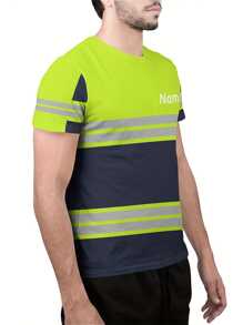 Customized Men's Work T-Shirt, Personalized Front & Back Text, Neon Green & Orange, Heavy All-Over Print Design, Regular Crew Neck Top, Suitable For Workplace, Events And Casual Wear