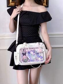 日系原宿风Ltabag大容量可爱保龄球包徽章元素女学生多功能手提包斜挎包背包 - 白色 - 查看 6