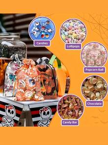 25/50/100 Pcs/Set, Party Drawstring Gift Bags, Halloween Candy And Snack Bags, 4x6 Inch Drawstring Lace Gift Bags, Small Gift Bags, Party Favors (Pumpkin, Spiderweb, Skull, Bat), Event And Party Supplies, Party Favor Boxes And Bags, Party Favors, Candy Gift Net Drawstring Gift Bags, Suitable For Trick-Or-Treating, Weddings, Birthdays, And Holidays, Halloween Decorative Accessories, Holiday Themed Materials, Wedding Decorations - Multicolor - View 6