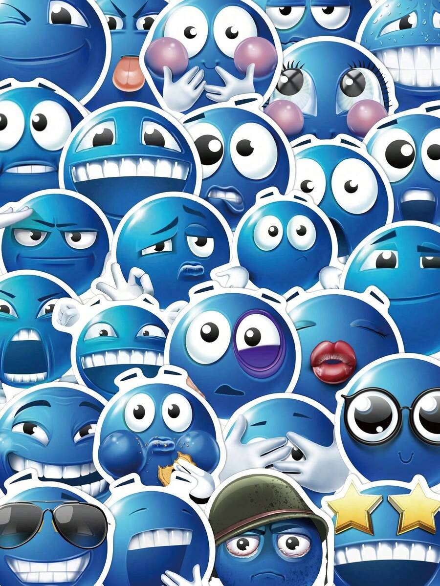 50pcs Cartoon Blue Bean MEME Stickers Suitable For Luggage, Laptop Notebooks, Scrapbooks, Classroom Decorations, And As Holiday Gifts For Good Friends.