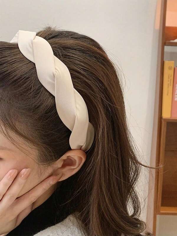 1pc Ivory Braided Headband, Women's Daily Hair Accessory, Hair Band, Makeup, Hair Hoop, Hair Accessories