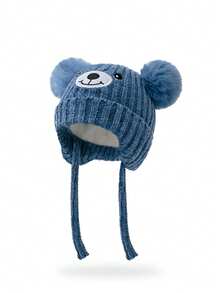 1顶儿童针织帽，带熊耳朵和双绒球，冬季保暖护耳，适合婴幼儿 - 1PC - 查看 7