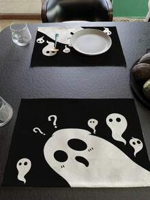1pc/4pcs/6pcs/48pcs Halloween Ghost Pattern Placemats, Seasonal Halloween Placemats, Modern Style Linen-Like Material, Indoor Outdoor Halloween Party Decor, Halloween Home Decoration, Suitable For Kitchen Decor And Halloween Event Decoration