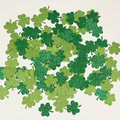 100pcs St. Patrick's Day Green Clover Confetti - Glitter Shamrock Paper, Suitable For Irish Themed Party Table Decor And Celebration, Irish Dance Gift