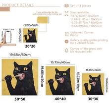 1幅迷人的黑猫墙画，无框乡村农舍黑猫梳理毛发墙画 - 独特的节日礼物，适合家居、咖啡馆、浴室装饰、海报、墙画、房间装饰、墙面装饰、装饰画。 - 彩色 - 查看 5