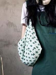 蕾丝边甜美校园单肩包，适合大学生，百搭帆布手提包 - 綠色 - 查看 2