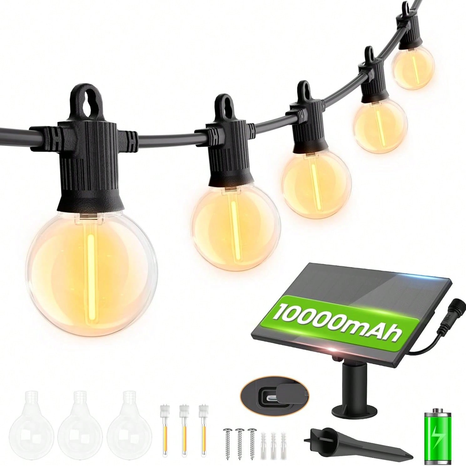 Outdoor String Light, 45M/150FT 75+2 LED Outdoor Lights Mains Powered, G40 Plastic Shatterproof Bulbs Garden String Light For Garden, Yard, Wedding, Christmas, Backyard, Terrace, Party, Patio [Energy Class A]