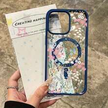 Funda protectora mate con carga inalámbrica para phone 16, 15, 14, 13, 12 Pro/16, 15, 14 Plus/13, 12, 11 Pro/X. Diseño floral con anillo magnético. Fabricada en TPU acrílico con orificio grande. Absorción de impactos y protección anticaídas. - Negro - Ver 5