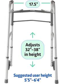 Medline Caminador plegable de dos botones con ruedas, metálico, 1 unidad - Metálico - Ver 2