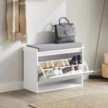 SoBuy Hallway Shoe Bench Shoe Rack Shoe Cabinet With Seat Cushion And Flip-Drawer Black W62 X D26 X H46cm FSR98-SCH - White - View 7