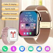 2025 新款时尚女士智能手表，1.83 英寸（4.6 厘米）显示屏，具有无线通话、消息推送、NFC 访问、天气、远程摄影、自定义表盘、音乐控制男士智能手表、多种锻炼模式、心率/血压/睡眠健康监测，兼容 Android 和 iOS，情人节礼物。 - 金網鋼 - 查看 11