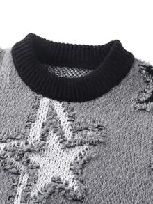 男童街头风格破洞五角星针织套头衫，长袖，适合休闲装，春秋冬