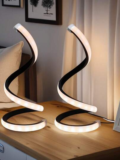 2 Sets Modern Table Lamps, Dimmable Spiral Bedside Lamps, 3-Color 10-Brightness LED Desk Lamp For Bedroom, Living Room, Office