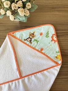 Hooded Polyester Baby Bath Towel Without Lining - Orange - View 2