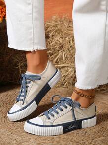 1 Pair Women's Fashionable Contrast Color Retro Oxford Shoes, 2025 Early Spring/Summer/Autumn New Lace-Up, Flat Comfortable Casual Versatile Shoes, Suitable For Outdoor Activities, Match With Any Outfit