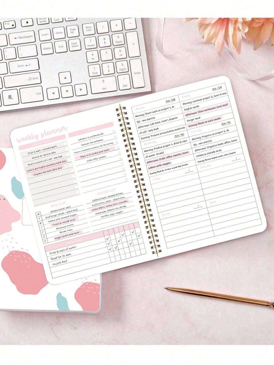 1 件装每日计划本，无日期，快速待办事项清单笔记本，螺旋形学术和约会计划本，适合男士和女士，返校用品 - 彩色 - 查看 1