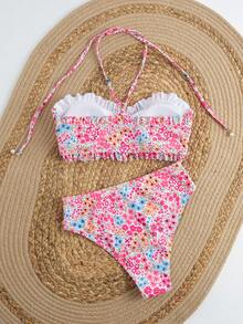 Bộ bikini hoa gợi cảm mới, thiết kế không dây đa năng, phù hợp cho thị trường nghỉ dưỡng bãi biển châu Âu và Mỹ. - Hồng - Xem 3