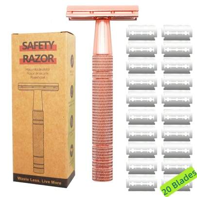 Double-Edge Razor With 20 Blades, Zero Waste, Unisex, Reusable, Essential For Home And Travel, Random Blades And Packaging Sent