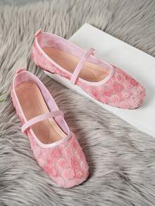 2025年秋季大码女式方头蕾丝拼接玫瑰户外休闲派对透气镂空平底乐福鞋，百搭，芭蕾平底鞋，玛丽珍鞋 - 漸層粉紅色 - 查看 5