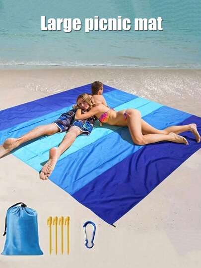 1pc Extra Large Waterproof Beach Blanket, Suitable For 4-7 Adults - Lightweight, Anti-Sand Picnic Mat, Suitable For Travel, Camping, Hiking - Comfortable Outdoor Activities, Gradient Design