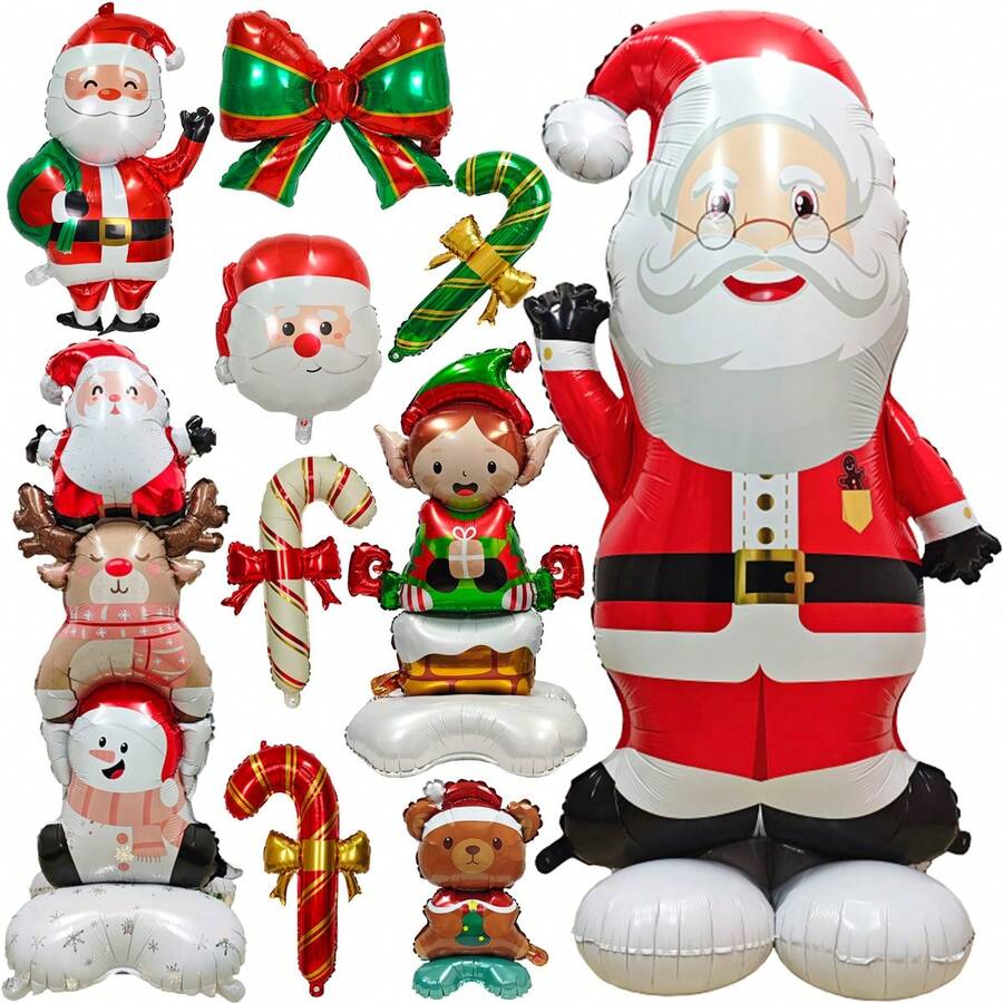 1 quả bóng bay Giáng sinh, Ông già Noel đứng cỡ lớn, Yêu tinh Giáng sinh, Nơ, Kẹo, Nạng, Gấu nhỏ, Nai sừng tấm, Đồ trang trí ngày lễ, Bối cảnh tiệc, Sinh nhật màu đỏ và xanh lá cây - Bóng bay Giáng sinh - Xem 1
