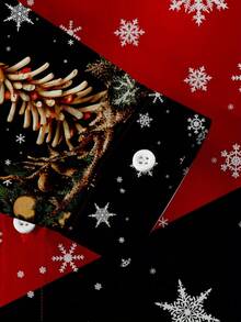 男士圣诞主题印花长袖衬衫，红黑拼色圣诞树和雪花装饰，圣诞节节日气氛，时尚休闲领扣上衣，适合派对、聚会、百搭开衫 - 彩色 - 查看 5