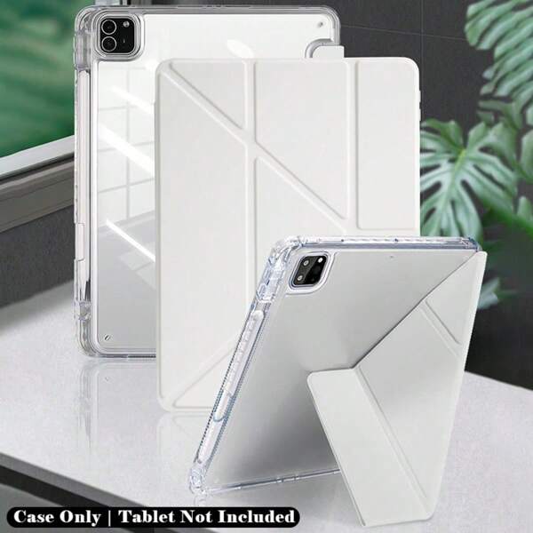 1 Funda protectora transparente de acrílico con pliegue en Y, apta para iPad Mini6/Mini7/10.2/Air4/Air5/10th/10.9/Pro 11 pulgadas/ Air11(M2)/Pro11(M4)/iPad Air 11 pulgadas (M3) 2025/iPad (A16) 11 pulgadas 11a generación modelo 2025, con ranura para lápiz, soporte de múltiples pliegues y ángulos, carcasa trasera de acrílico de alta transparencia, resistente a arañazos y antiabolladura, con succión magnética para activar automáticamente el modo de suspensión/activación, diseño sencillo/casual/clásico