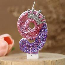 1pc Creative Digital Candle Crown Decoration Cake Decoration Candle, 0-9 Pink Purple Shining Digital Candle, Suitable For Birthday Cake, Large Festival Party