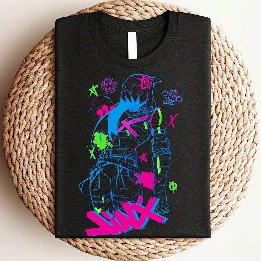 Jinx Shirt, Arne Shirt, LOL Shirt, Powder Shirt, Video Game Shirt, Anime Graphic S, Gift For Hi87 - 黑色8 - 查看 1
