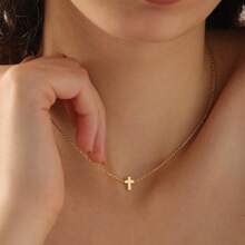 Gold Necklace Women, 14K Gold Plated Charm Box Chain Choker Dainty, Christian Religious Faith Small Pendant Necklace Non Tarnish - 交叉電纜鏈 - 查看 8