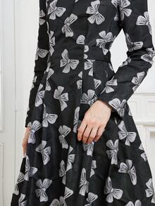 Luxury Jacquard Long Sleeve Elegant Party Dress For Women, Autumn/Winter