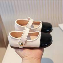 1 Par De Zapatos para Niña Estilo Mary Jane, Punta Contraste Negro-Blanco, Detalle Hebilla Dorada, Suela Flexible, Versátiles Para Temporadas Moderadas,Se puede combinar con disfraz navidad - Blanco y Negro - Ver 3