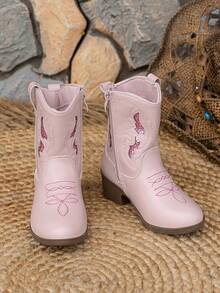 Children's New Merrald Western Cowboy Boots, Embroidered Knight Boots, Chelsea Boots - Pink - View 5