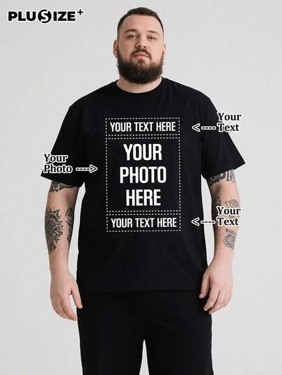 Customized Plus Size Personalized Commemorative Gift And Men's Casual Loose Black T-Shirt, You Can Add Your Own Photos (Family Photos/Selfies/Pet Photos/Friend Photos/Lover Photos/Girlfriend Photos/Gifts/Couple Logos) And Text To Design Your Personalized Printed T-Shirt, Suitable As Father's Day And Mother's Day Gifts. Summer ,ElevatedAthleisure Sports