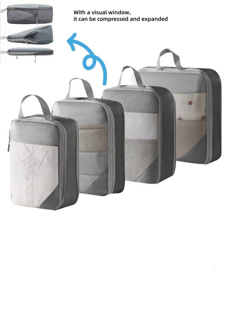 4pcs Transparent Window Luggage Compression Packing Cubes Set Lightweight Travel Luggage Organizer Bags Clothes Bag Underwear Bag Expandable Packing Cubes Space Saving Travel Essentials For Daily Commute Business Trip Vacation Home Storage Organization Of Clothes Toiletries And Accessories Travel Bag Luggage Bag Duffle Bag Overnight Bag Large Capacity Durable Holiday Bag Cruise Essential Vacation Essentials For Men Women Travel Essential Holiday Essential - Multicolor - View 9