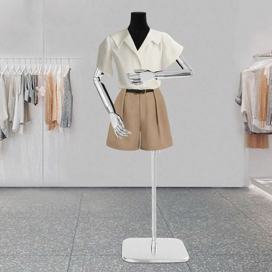 OUKANING bambola sarto, bambola esposizione bambola donna stiratura con altezza regolabile 120-210 cm, torso rimovibile annequin con tessuto di camomile per esposizione abbigliamento, argento + nero - Nero e argento - Visualizzare 1