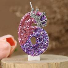 1pc Creative Digital Candle Crown Decoration Cake Decoration Candle, 0-9 Pink Purple Shining Digital Candle, Suitable For Birthday Cake, Large Festival Party