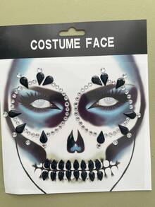 (One) Black And White Facial Diamond Sticker, Suitable For Carnival Parties, Masquerade Parties, Music Festivals, Halloween And Other Festivals. The Sparkling Gemstone Eye Face Rhinestone Sticker Is Decorated With Circular And Droplet Shaped Arrangements, Waterproof And Durable Simulation Personalized Self-Adhesive Diamond Sticker - Black and White - View 2
