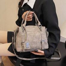 New Vintage Casual Women Handbag, Boston Bag, Office Commute Tote Bag, Shoulder Crossbody Bag With Detachable Strap