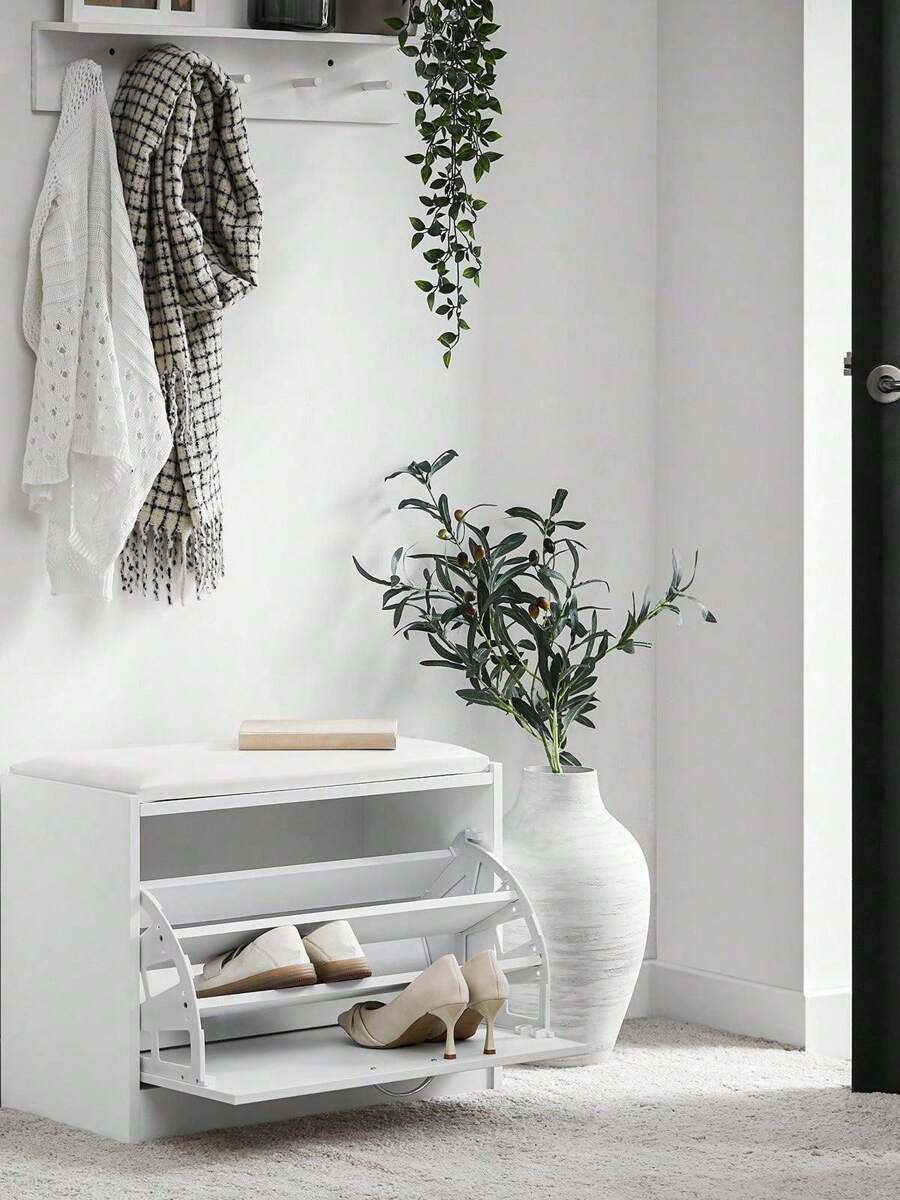 SoBuy FSR16-W, Hallway Shoe Bench Shoe Rack Shoe Cabinet With Flip-Drawer And Removable Seat Cushion, White, Depth: 30cm - White - View 1