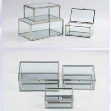 1pc Minimalist Glass Storage Box, Metal Frame, Transparent Desktop Organizer Box, Geometric Design - Multicolor - View 1